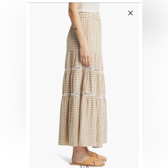 Madewell Gingham Tiered Linen Blend Maxi Skirt Tan Cream XS - Picture 11 of 11